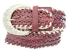 TALBOTS Boho Rich Brown Braided Woven Leather Belt Twine Accent Trim Size L
