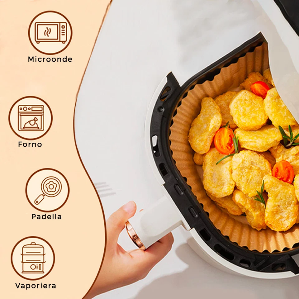 Carta Forno Friggitrice ad Aria Tonda 20cm Antiaderente e Siliconata 50pz - Immagine 3 di 4