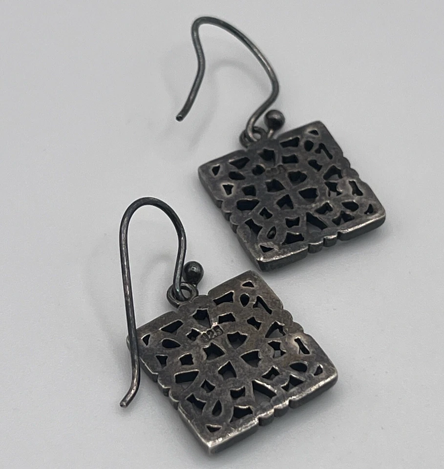 Barse Sterling Silver 925  Square Filigree Swirl Floral Silver Design Earrings - Image 3 of 4