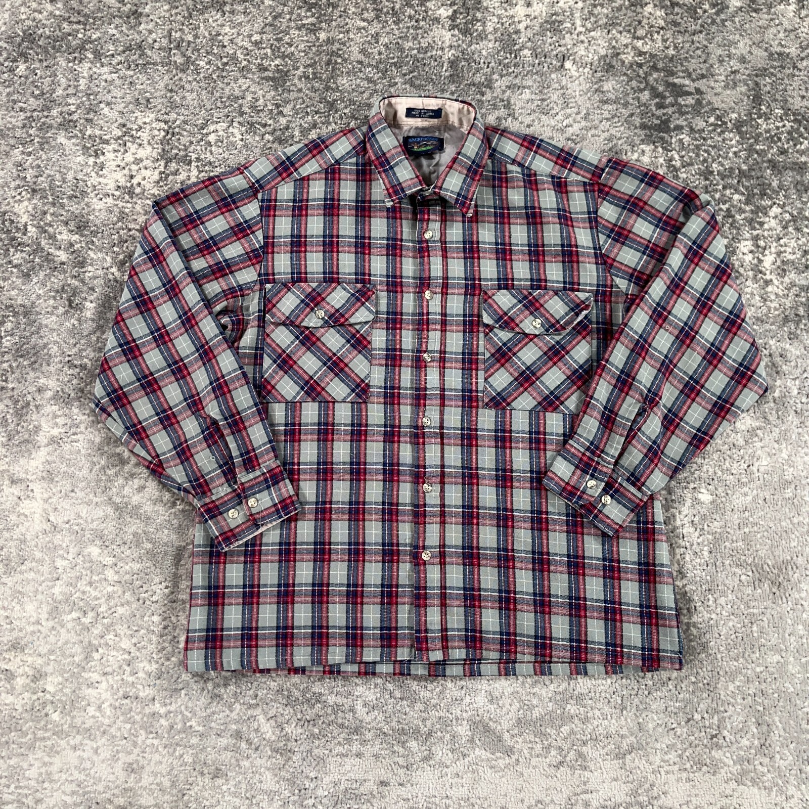 VTG Flannel Shirt Mens Large Grey Red Blue Plaid 90s Grunge Punk Skater Acrylic-image
