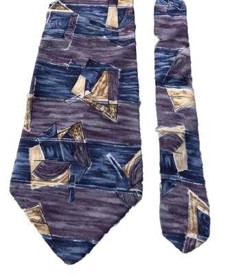 Vtg COURREGES HOMME 100% Italian Silk Made USA Necktie Tie Geo Blue Purple Wide