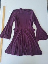 Ladies Backless Dress ASOS Size 12 Plum Ruffle Back & Waist Long Sleeve 28812