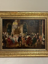 Oil Painting, “ A.V. Menzel “ Frederick The Great Playing The Flute At Sanssouci