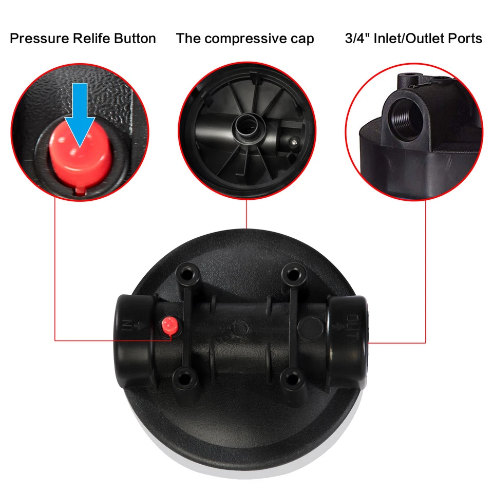 Geekpure Whole House 4.5" x 10" Water Filter Housing 3/4" Plastic Port -Clear - Image 3 of 4