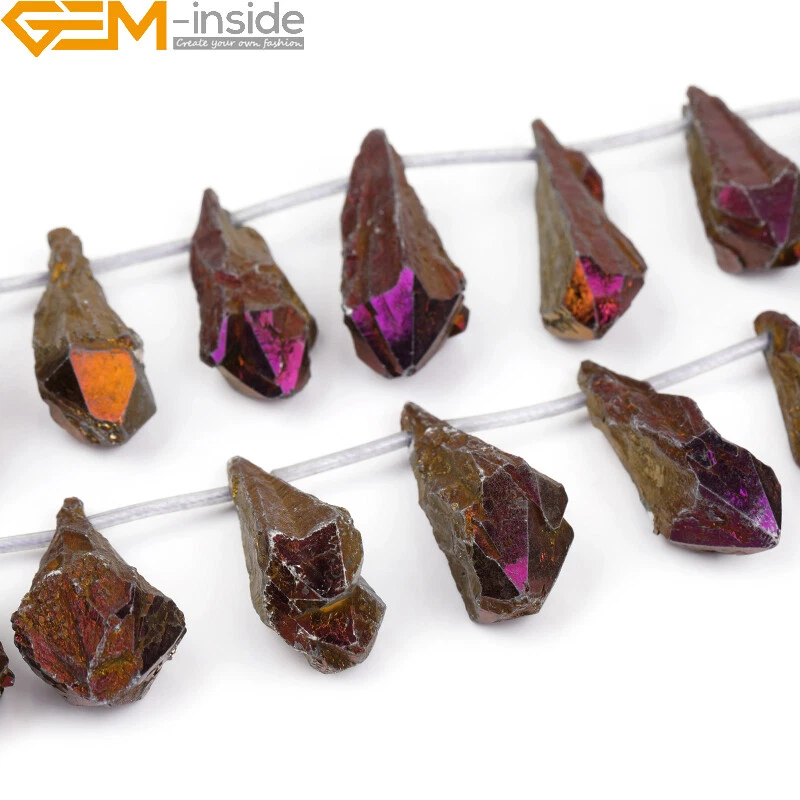 Real Raw Rock Quartz Gemstone Beads Freeform Jewelry Making 15" 6x37-6x44mm Dyed - Image 3 of 4