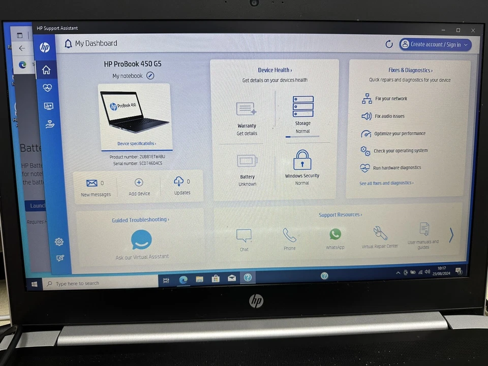 HP ProBook 450 G5 15.6" Intel Core i3-7100U 256GB SSD 8GB RAM Win 10 Pro Laptop - Image 2 of 4