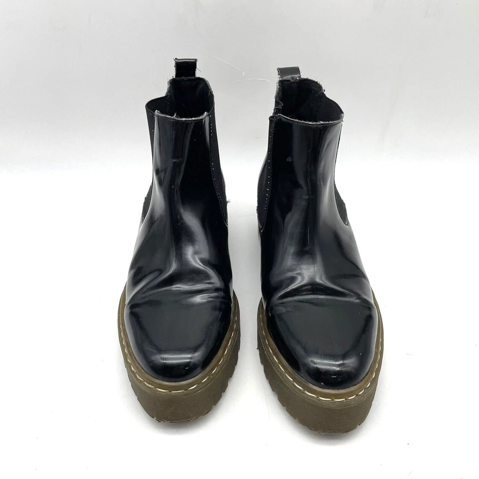 Botas Chelsea Topshop negras de charol sintético plataforma gruesa para mujer talla 7,5 Foto 2 de 4
