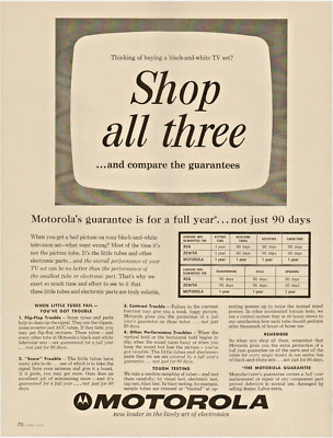 1964 Motorola Shop All Three TV  Compare The Guarantees Vintage Print Ad