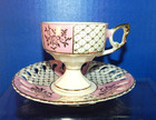 Vintage Demitasse Reticulated Pink Gold Pedestal Floral Teacup & Saucer Set — photo 2