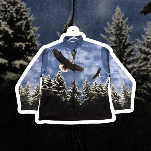 Wildkind Fleece Jacket 2XL Bald Eagle Pine Trees Full Zip Blue Mens Coat - product listing photo