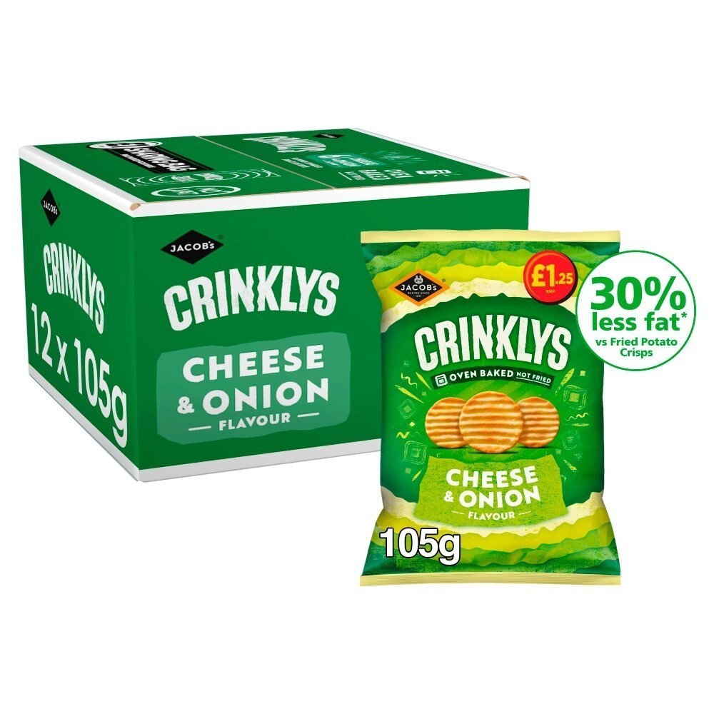 15 Bags of Mini Cheddars Crinklys Cheese & Onion 90g – £1.25 PMP – Full Box