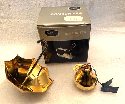 Rare & Vintage 1960s OLRI Italian Gold-Plated Bomboniera Set NOS w/ Box & Tag