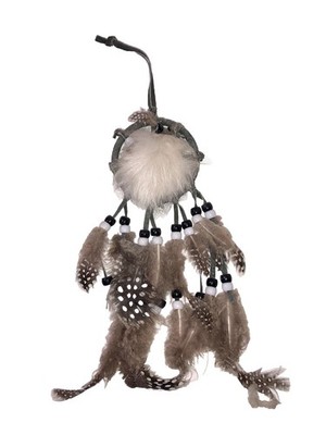 Vintage Handmade Dream Catcher Leather Fur Feathers Beads 9  Long Wall Hanging