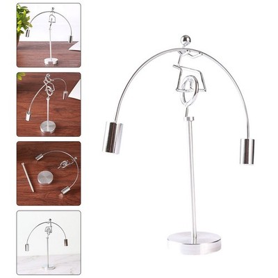 Silver Metal Unicycle Ornament Weightlifting Balance Cylinder Desktop Decor