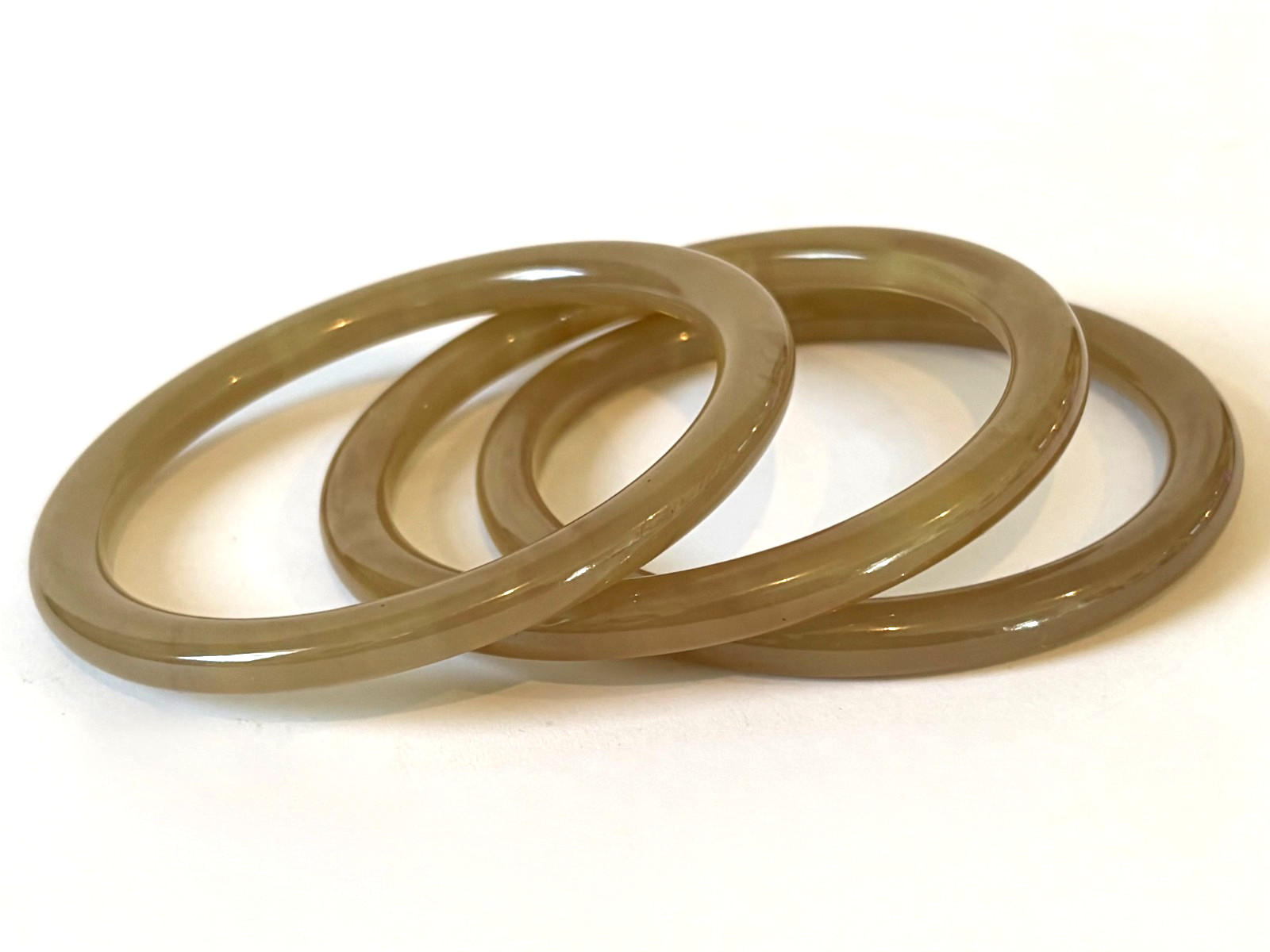 Bakelite Bangle Bracelets Translucent Avocado Gre… - image 2