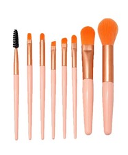 Pink Rose Gold Orange Makeup Brush Set Synthetic Fiber Flat Angled Round