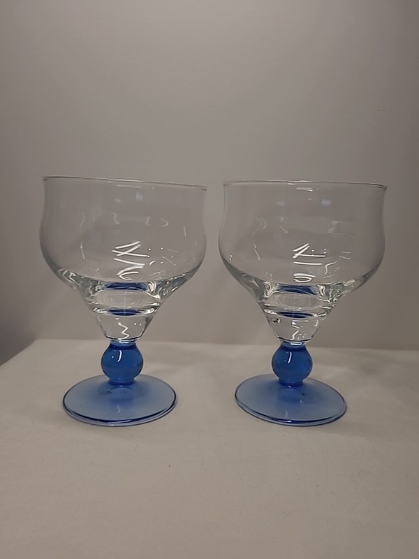 Set of 2 Minorca Sapphire by Bormioli Rocco Blue  Stem Dessert Goblets Glasses