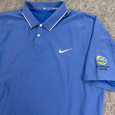 Nike Tiger Woods Polo Shirt Mens Large Blue Dri-FIT Kaluhyat Golf Club Stretch