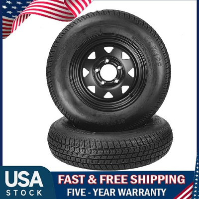 #ad 2 Pack ST175 80D13 Trailer Tires and Wheels 13In 5 Lug Rims Load Range C 6PR $132.99