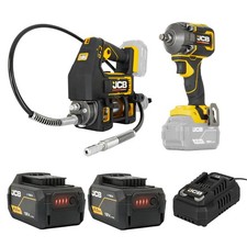 JCB Pro 18V Kit 1/2” Impact Wrench Grease Gun 2x 5.0Ah Batteries Charger Bag Kit