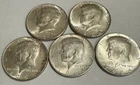 1964 Kennedy Half Dollars - 5 ea.; $2.5 FV - 90% Silver - Circulated