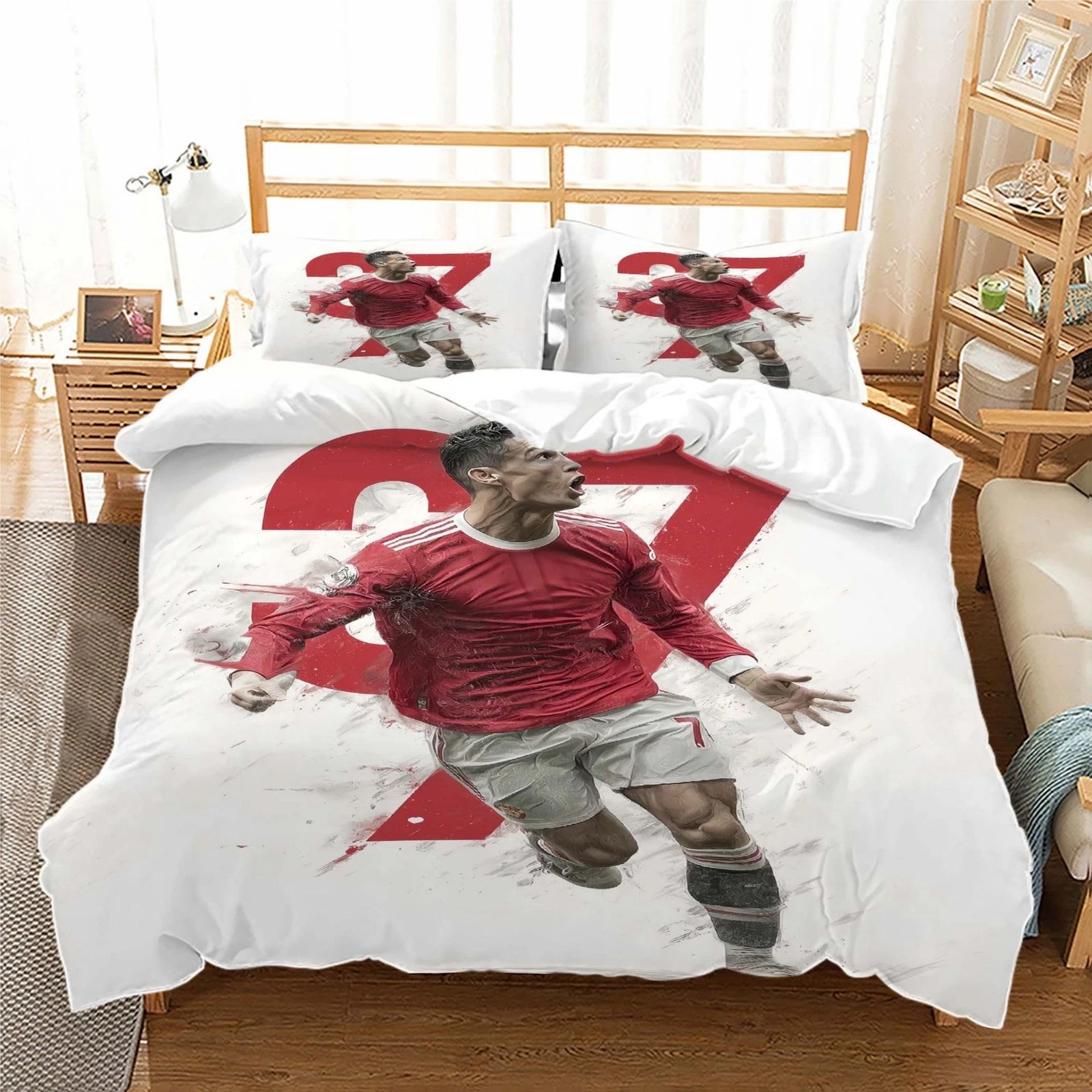 3D Star Cristiano Ronaldo  Printed Bed Cover Pillowcase Bedding
