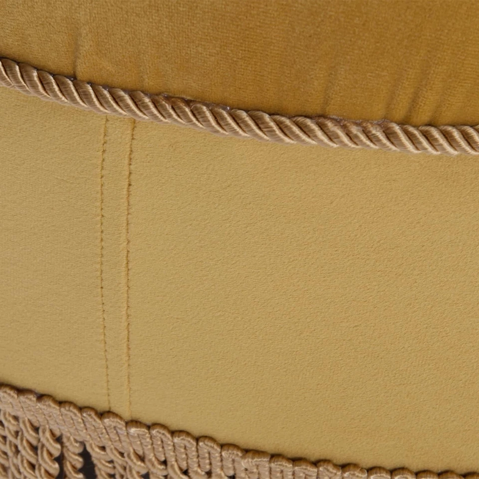 Обивка Yolanda круглый акцент оттоманка, золотой желтый бархат с золотой отделкой - Изображение 3 из 4