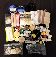 Vtg Large Lot / Set of Sewing Notions: Ribbon, Elastic, Facing, Zipper and More 
