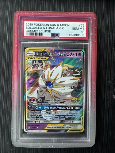 2019 POKEMON SUN & MOON COSMIC ECLIPSE #75 SOLGALEO & LUNALA GX PSA 10
