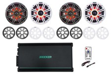 4 KICKER 45KM654L 6.5" Marine LED Speakers 6-Channel Marine Amplifier Remote