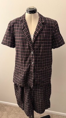 SAG Harbor Petite Women`s Plaid suit Jacket and shorts 100% cotton size 14