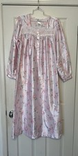 VTG Character Womens S long sleeve nightgown pink roses lace silky soft