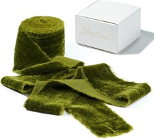 Moss Green Velvet Ribbon - 2 Inch Handmade Fringe Frayed Silk Velvet Ribbon f...