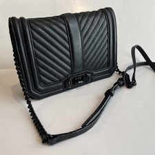 Rebecca Minkoff Chevron Quilted Small Love Crossbody Bag Black Classy. Read