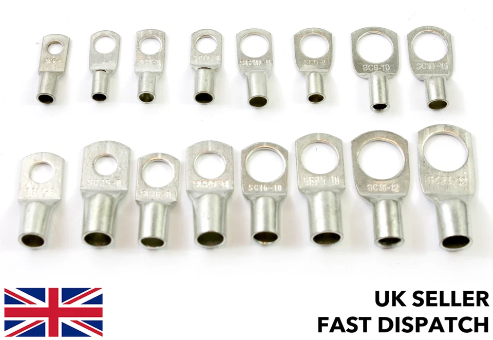 UK RC TECH Crimp auf Kupferkabelschuhe für Batterieklemme Kabel Rohrverbinder Ringstecker 12V 24V