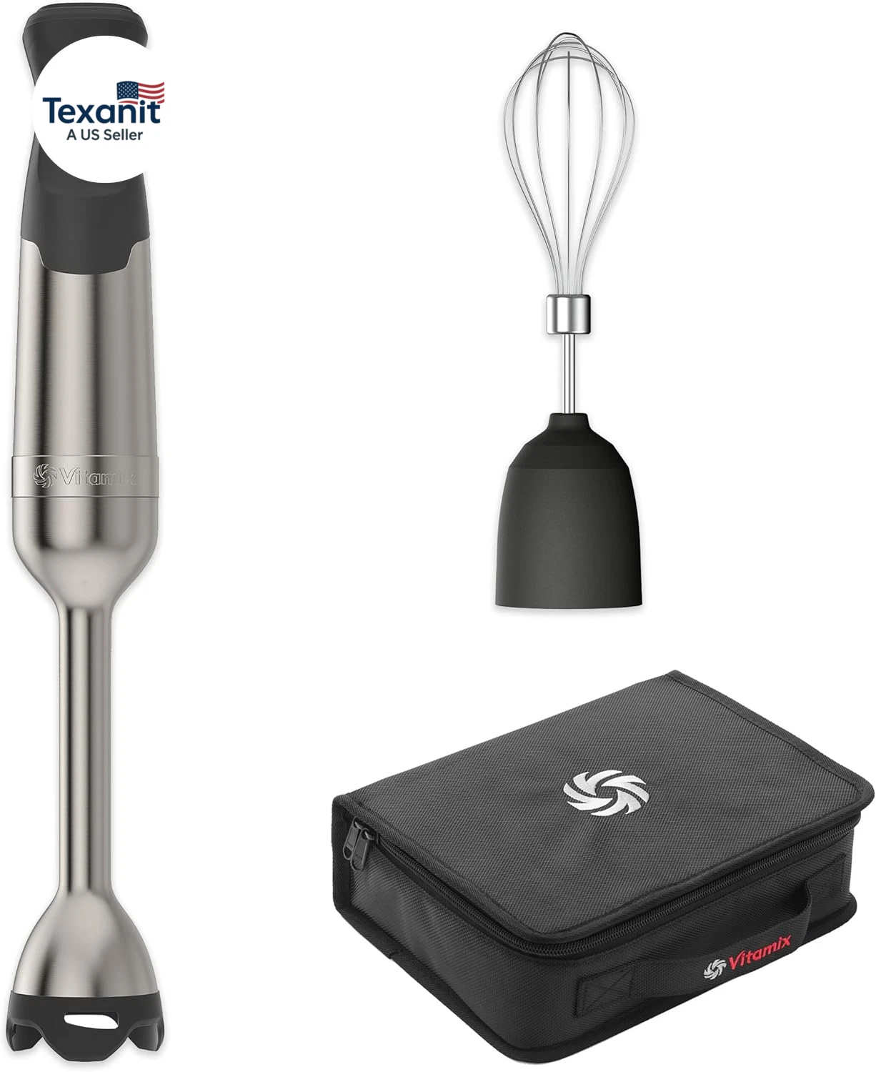 5-Speed Immersion Blender 3-Piece Bundle with Whisk Attachment and Storage Case,