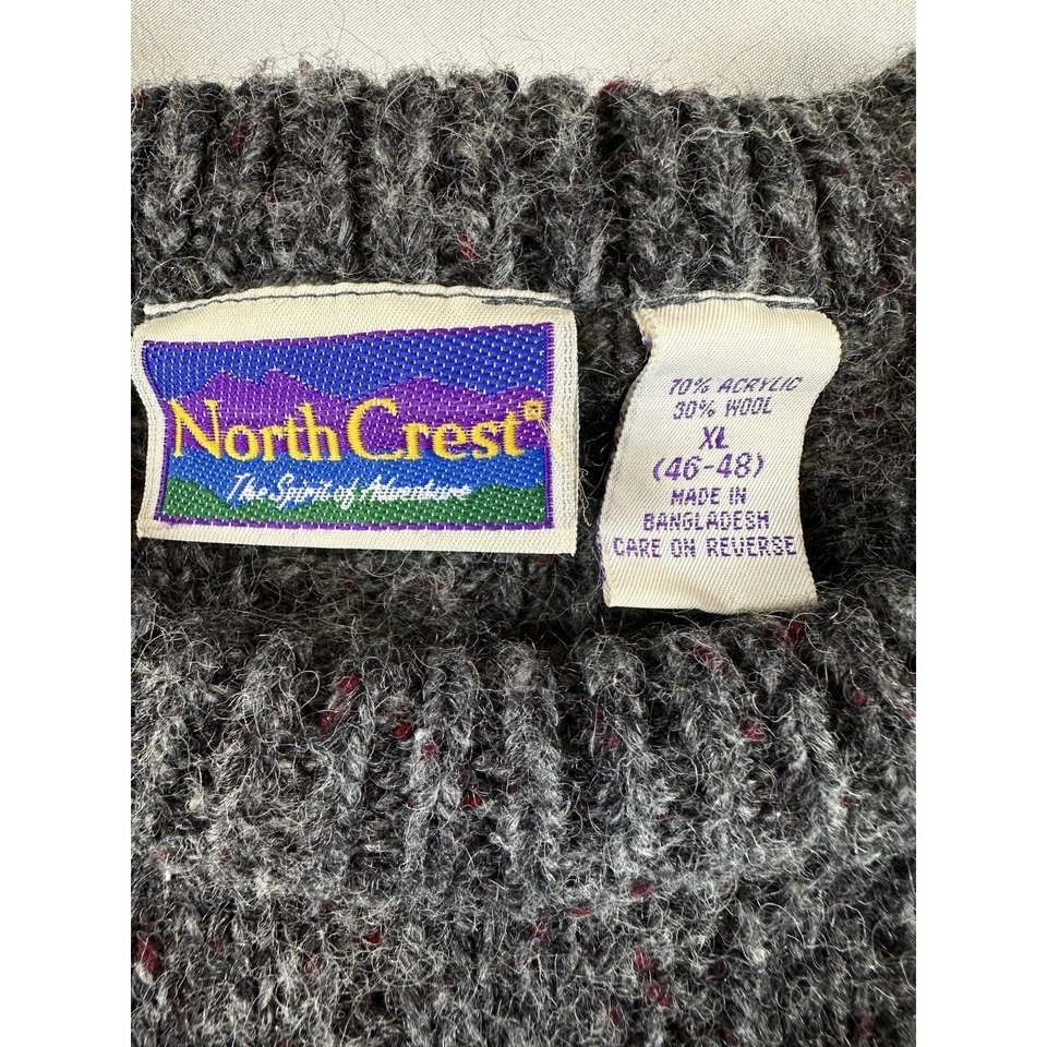 Suéter Northcrest Vintage Adulto XL Malha de Cabo Mistura de Lã Pescador Anos 90 Cinza - Imagem 3 de 4