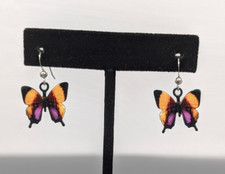 Yellow Purple Butterfly Earrings Dangle Boho Lightweight