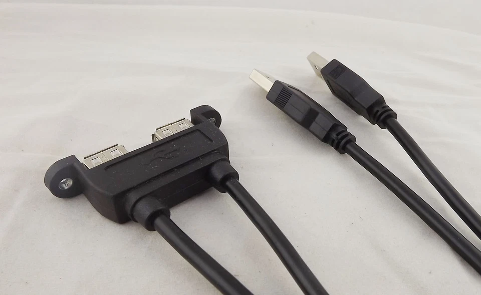 1x 25cm Dual USB 2.0 A Female Socket Panel Mount To 2 USB A Male Extension Cable - Image 4 of 4