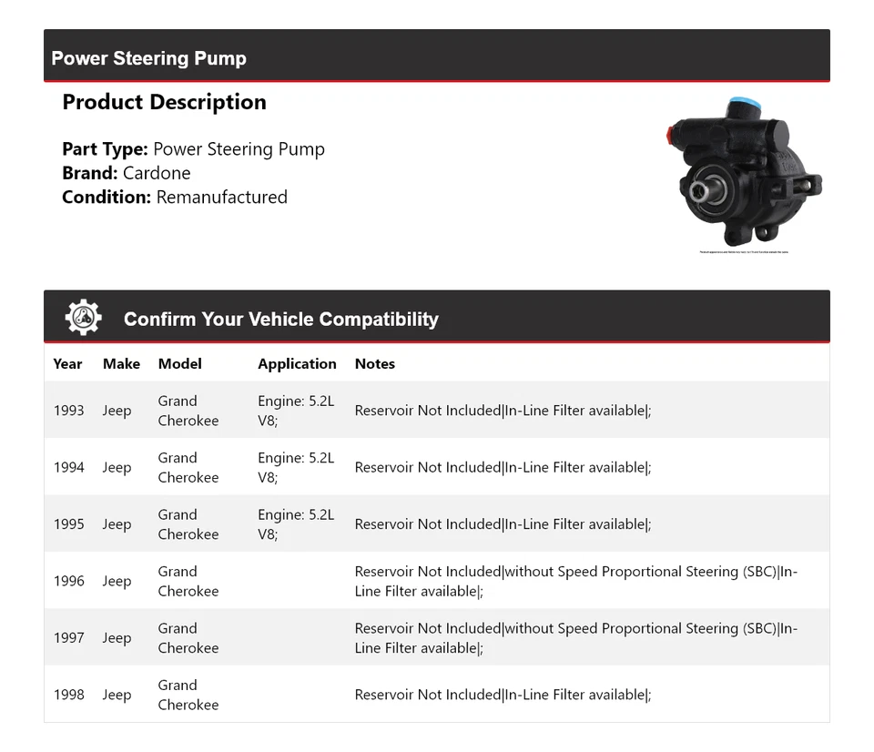 Bomba de dirección asistida Cardone 1994 1995 1996 para Jeep Grand Cherokee 1993-1998 Foto 2 de 4