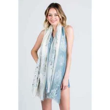 Light Blue White Dream Catcher Lightweight Frayed Scarf Wrap
