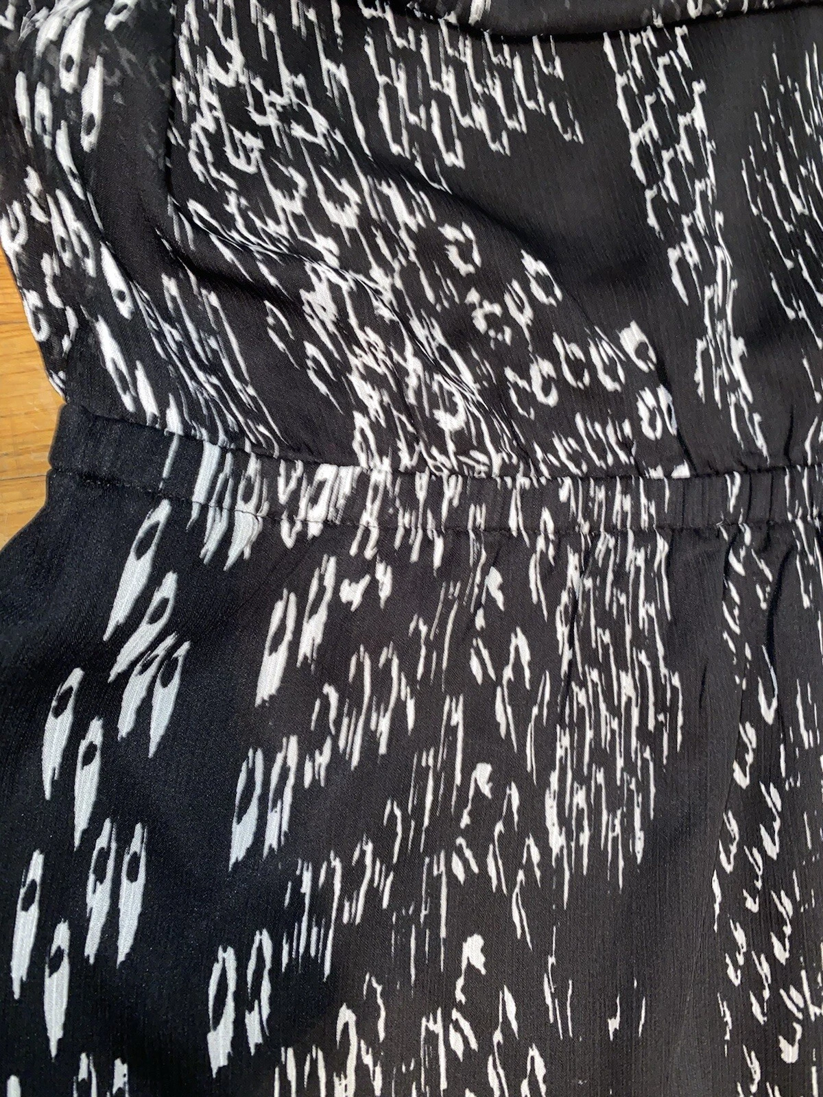 OFF WHITE Abito donna Express taglia small chiffon nero bianco sporco perline manica larga #F