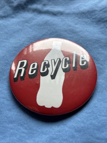 Vintage Coca Cola RECYCLE Pin Red & White Round 2.25" Circle Soda Pinback Lapel - Picture 2 of 4
