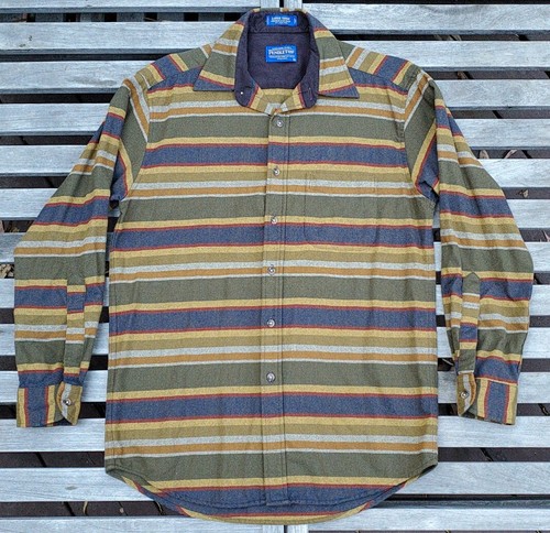 Pendleton vintage lodge shirt wool button down long sleeve striped earth tones - Picture 2 of 4