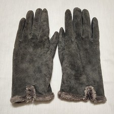 Aris Suede Gloves Gray Faux Fur Lined Winter Driving Womens Med/Large