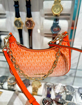 Michael Kors Cora Medium Zip Pouchette Chain Crossbody Shoulder Bag - Poppy