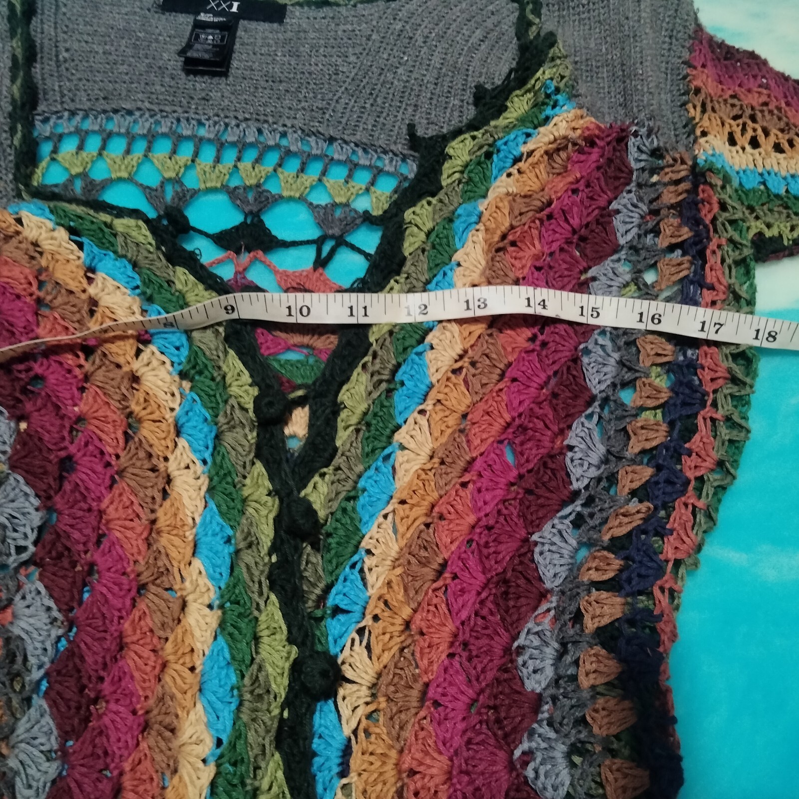 Women's Crochet Colorful Maxi Sweater Small - image 11