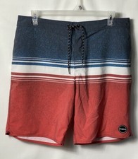 O'Neill Red White  Blue Stripe Stretch Boardshorts Swim Trunks Men's Size 38