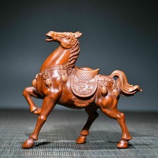 Chinese Boxwood Carved Horse Statue Collection Sculpture Nice Art Work Decor