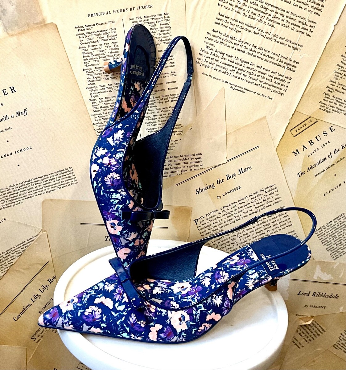 Anthropologie Jeffrey Campbell Floral Slingback Kitten Heel Fabric Bow 10  NEW